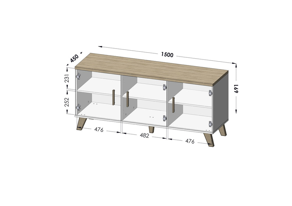 Cama sideboard LOTTA 150 3D white + sonoma oak