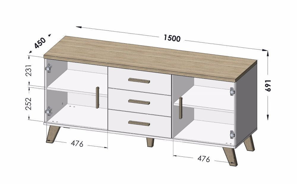 Cama sideboard LOTTA 150 2D3S wotan oak + mat black