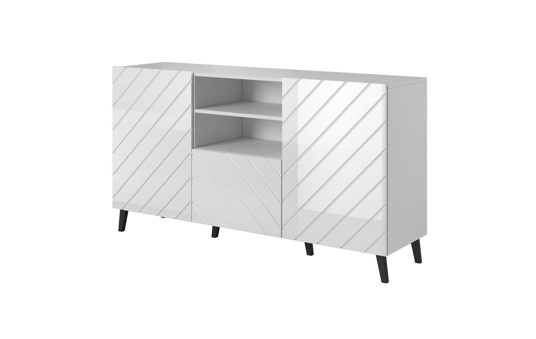 ABETO chest of drawers 150x42x82 white glossy