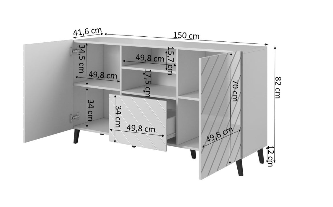 ABETO chest of drawers 150x42x82 white glossy