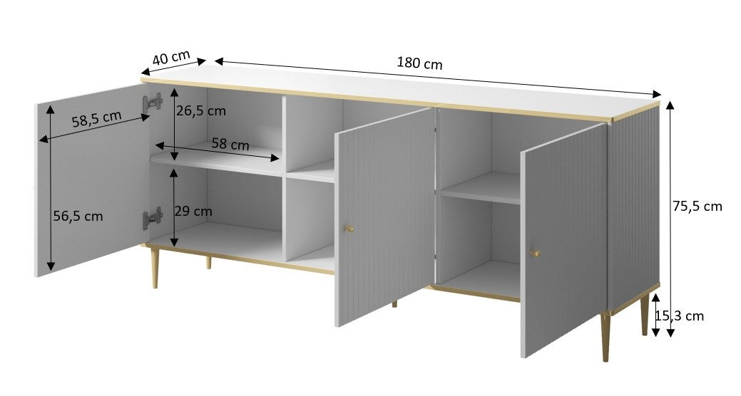 GLAMOUR chest 180x40x75.5 cm black matt + gold