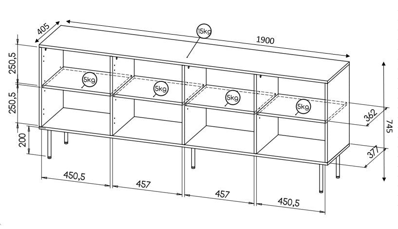HOLE chest 190x40.5x74.5 cm white matt