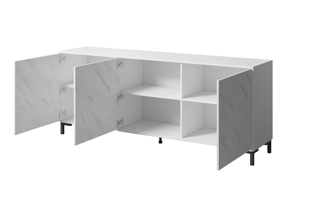 MARMO 3D chest of drawers 200x45x80,5 cm white matt/marble white
