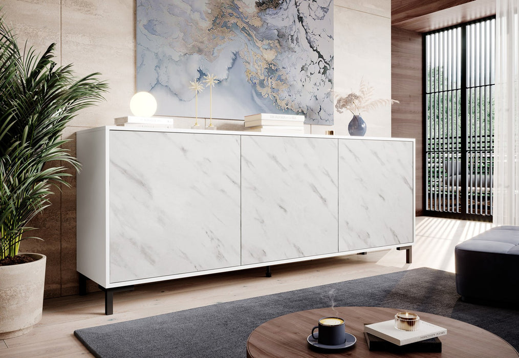 MARMO 3D chest of drawers 200x45x80,5 cm white matt/marble white