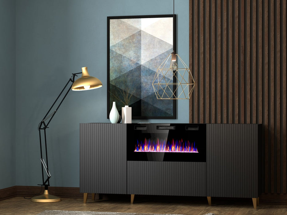 PAFOS chest of drawers with electric fireplace 180x42x82 cm matte black