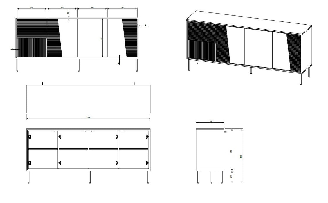4D ABI chest of drawers 200x45x88 matt white