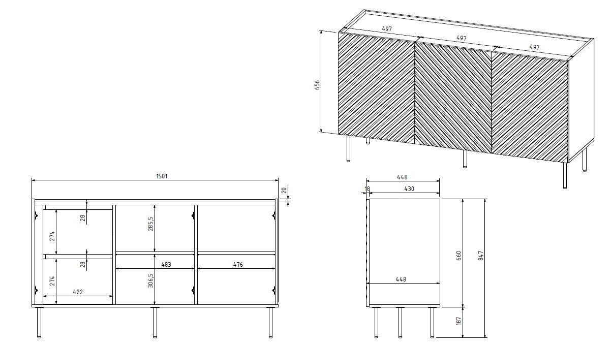 3D2SZ ONDA chest of drawers 150x45xH85 green