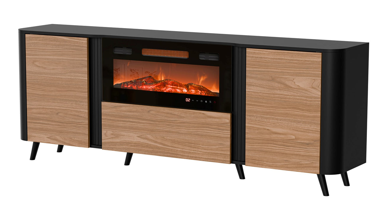 Cama Volare chest of drawers 200 x 39 x 75 cm black/walnut + fireplace