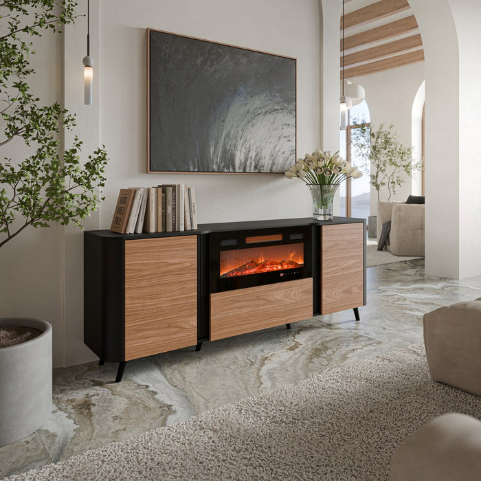 Cama Volare chest of drawers 200 x 39 x 75 cm black/walnut + fireplace