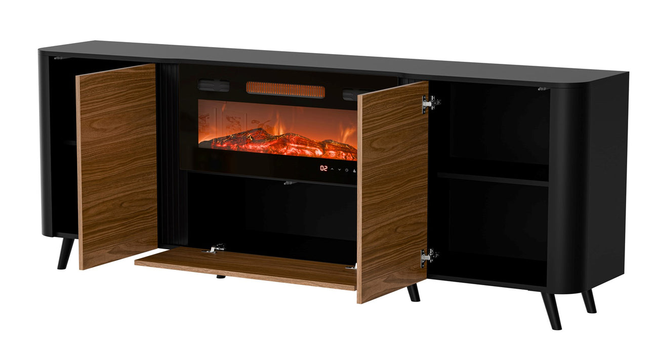 Cama Volare chest of drawers 200 x 39 x 75 cm black/walnut + fireplace