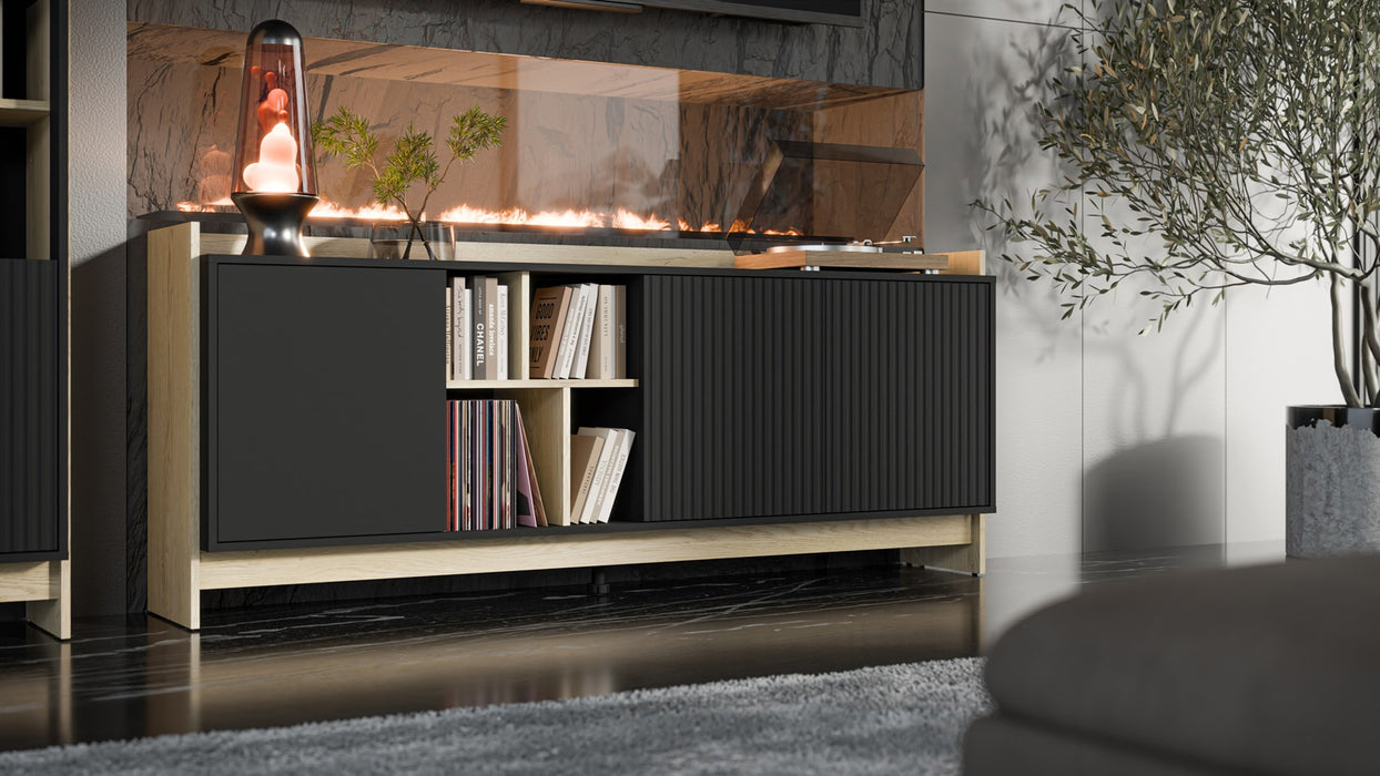 Cama PORTO 3D chest of drawers 190x38x77 oak/black