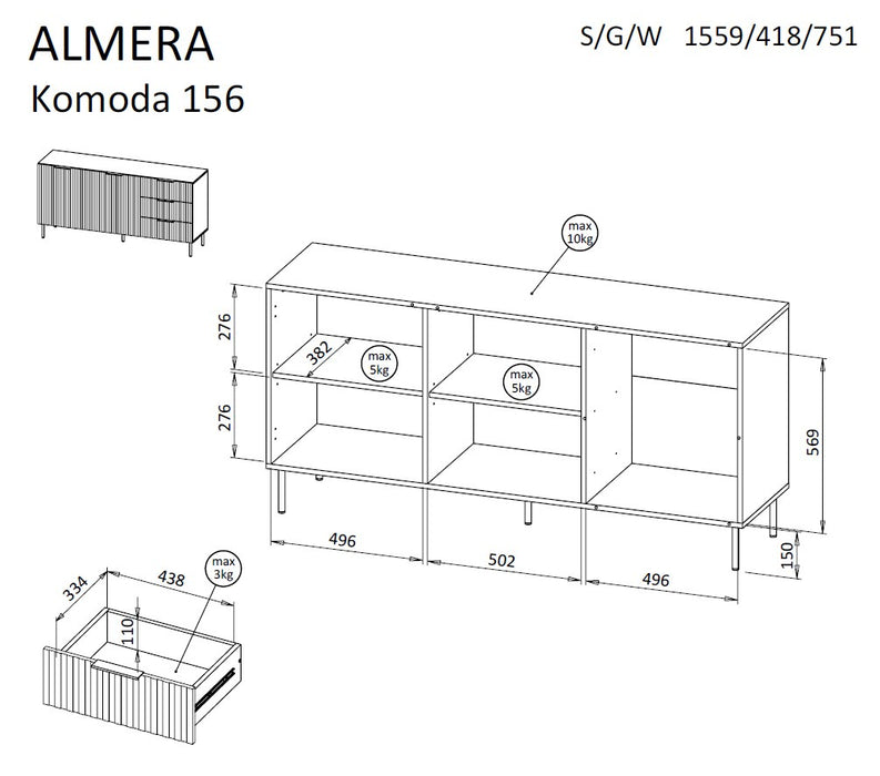 Cama Chest of drawers 1 ALMERA 156x42x75 walnut/cashmere