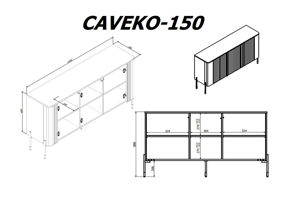 Cama VERA chest of drawers 150x40x80 black matt