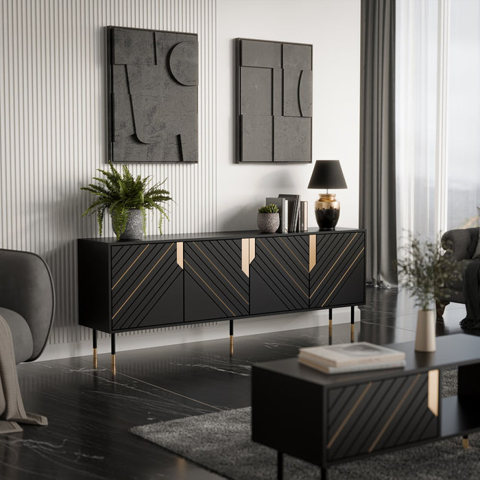Cama 4D MOUNTAIN chest of drawers 204x40x72 black + gold