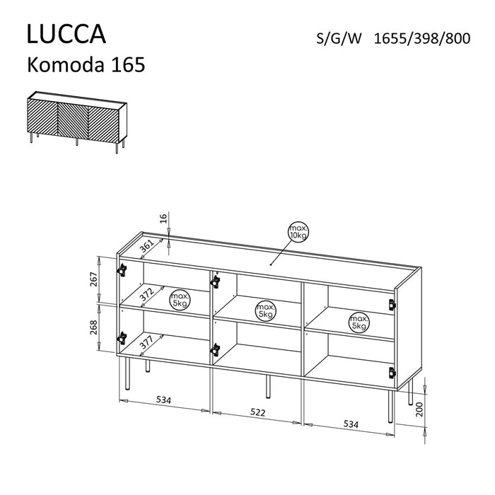 Cama LUCCA 3D chest of drawers 165x40x80 black