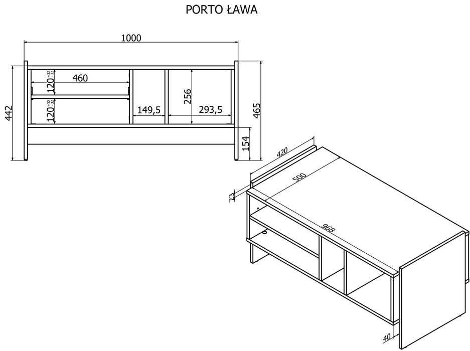 Cama PORTO bench/table 100x50x46 oak/black