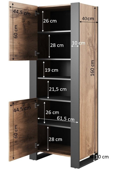 WOOD bookcase 65x40x170,5 oak wotan + anthracite