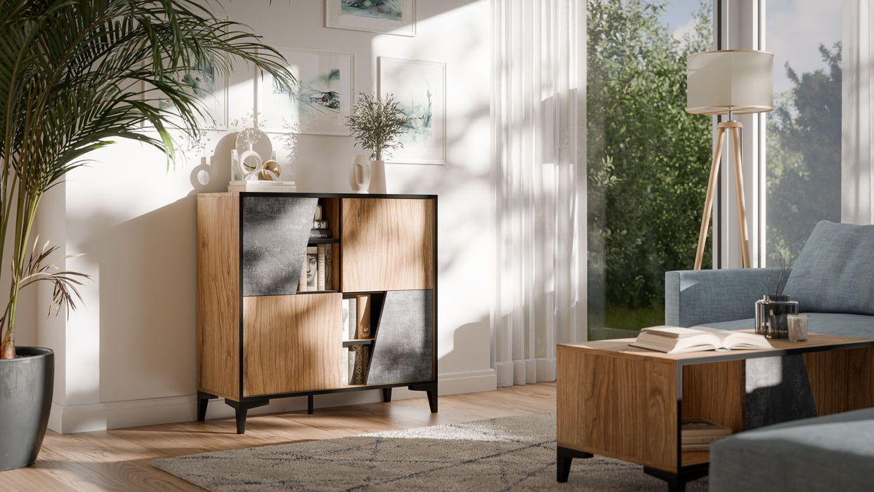 Cama 4D bookcase OVO 90x38xH90 oak/concrete