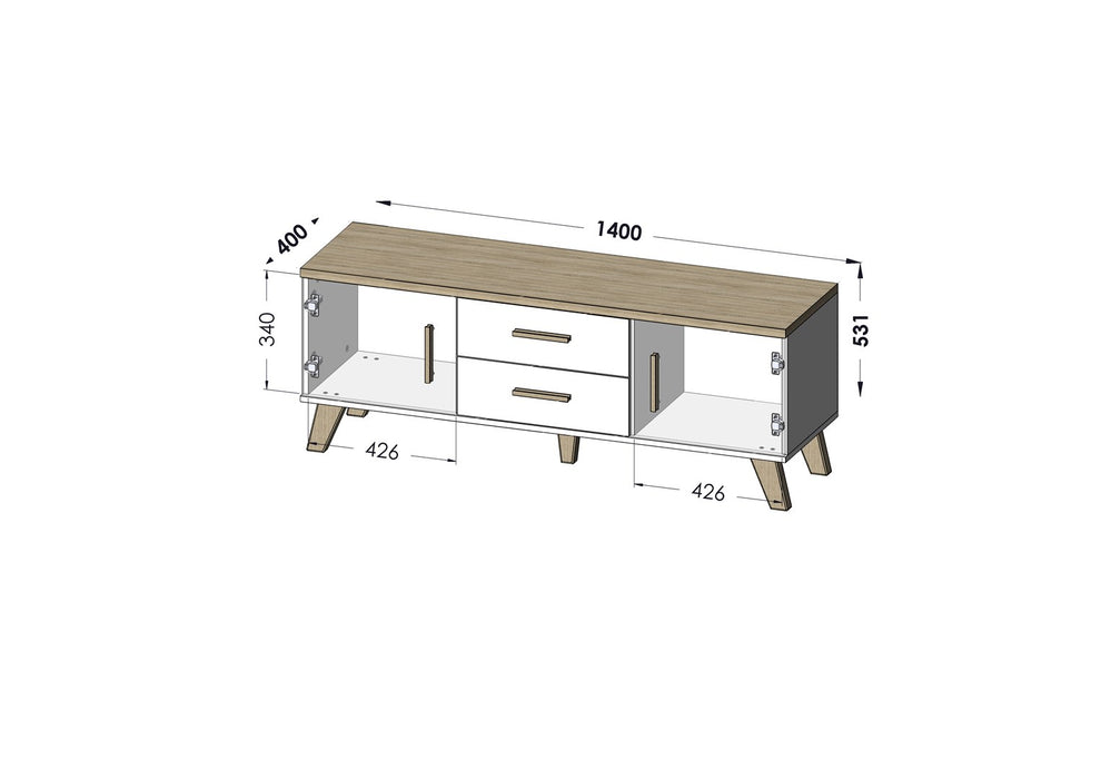 Cama RTV stand LOTTA 140cm white + sonoma oak
