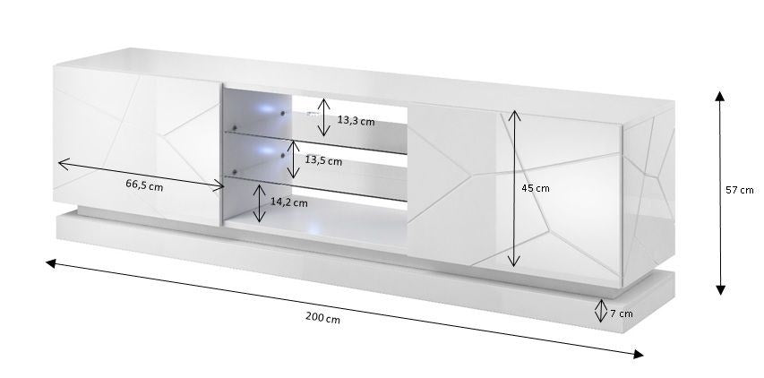 Cama TV cabinet QIU 200 MDF white gloss/white gloss