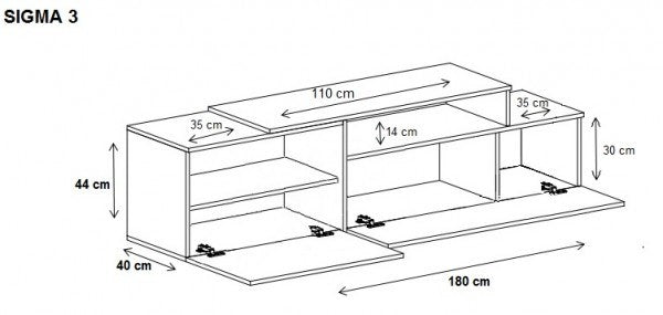 Cama TV cabinet SIGMA 3 180 white/white gloss + sonoma oak