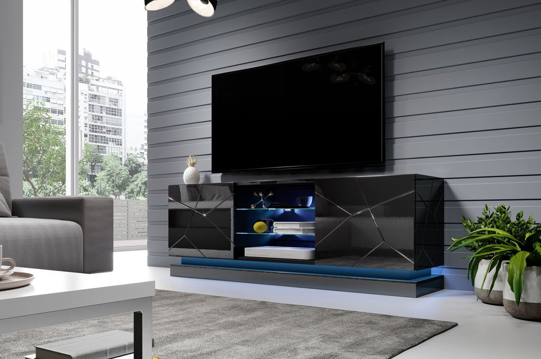 Cama TV cabinet QIU 160 MDF black gloss/black gloss
