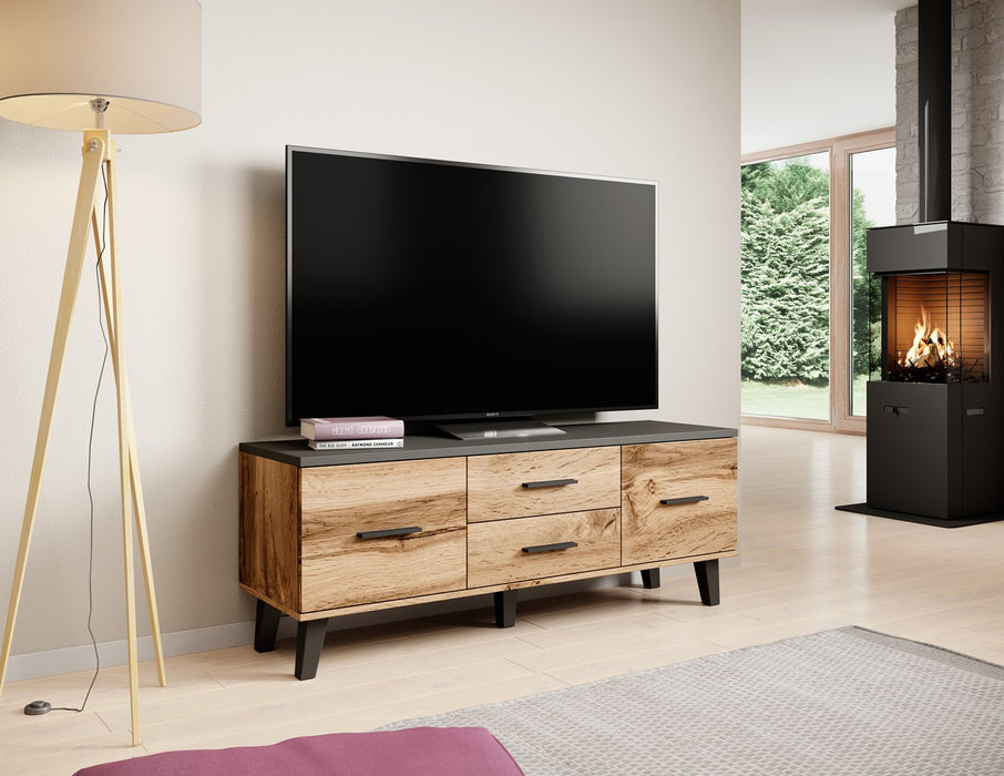 Cama RTV stand LOTTA 140cm wotan oak + matt black