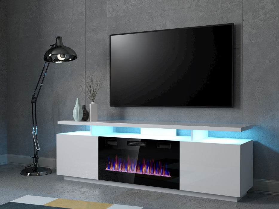 RTV EVA cabinet with electric fireplace 180x40x52 cm white/gloss white