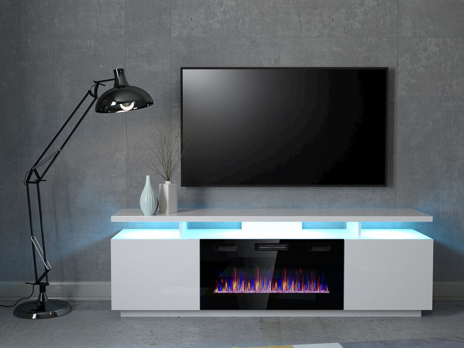 RTV EVA cabinet with electric fireplace 180x40x52 cm white/gloss white