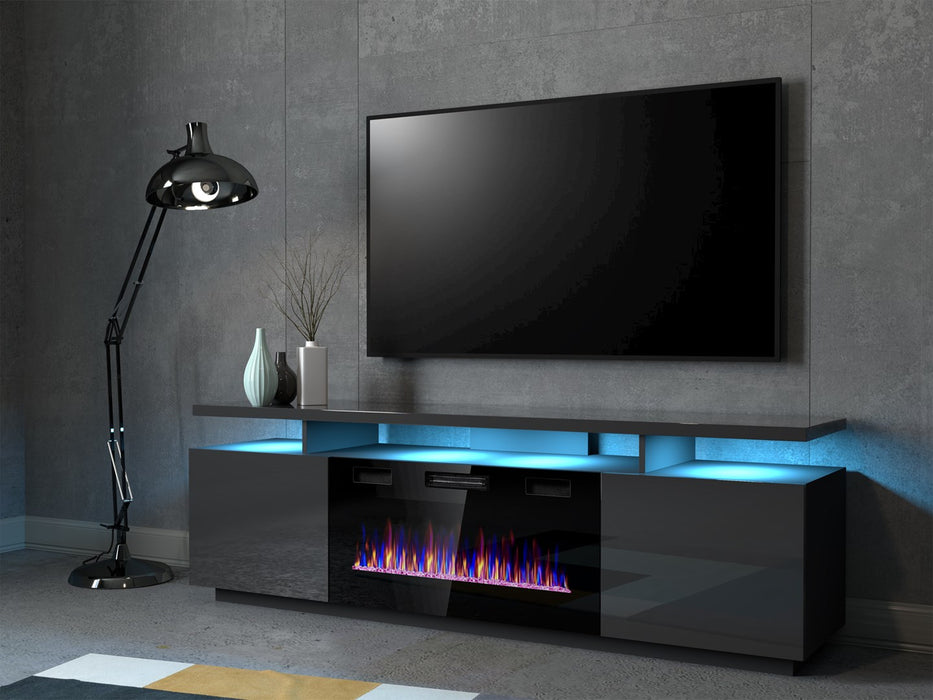 RTV EVA cabinet with electric fireplace 180x40x52 cm graphite/glossy graphite