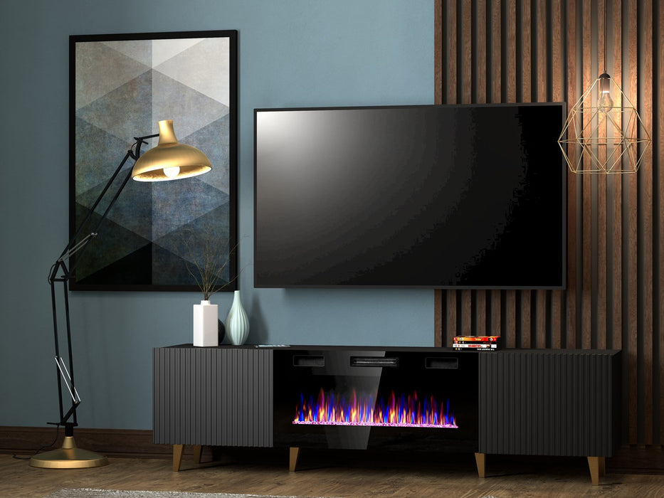 RTV cabinet PAFOS EF with electric fireplace 180x42x49 black matt