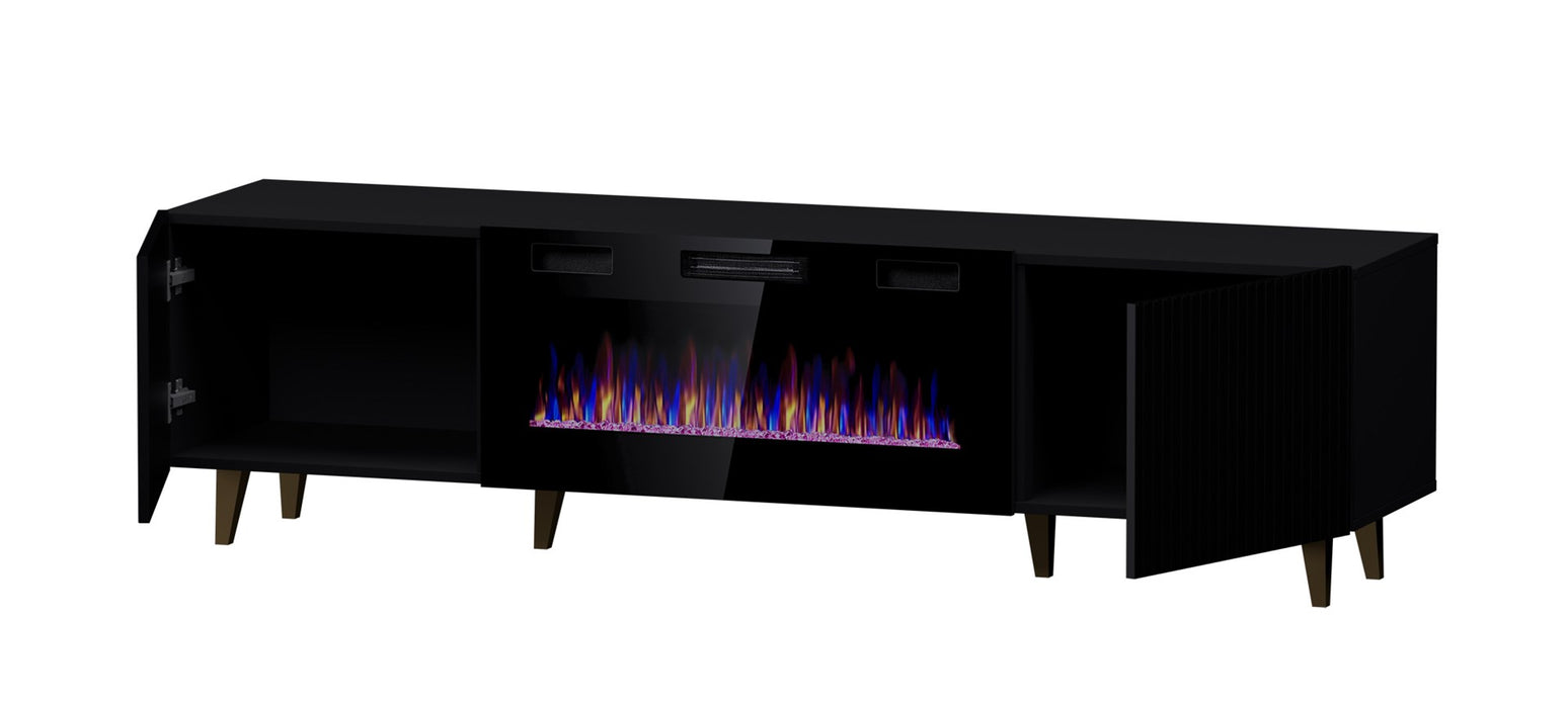 RTV cabinet PAFOS EF with electric fireplace 180x42x49 black matt