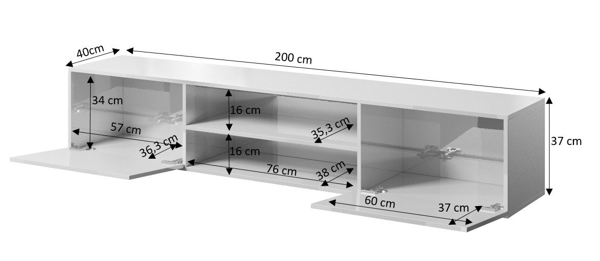 RTV cabinet SLIDE 200K 200x40x37 cm all in gloss black