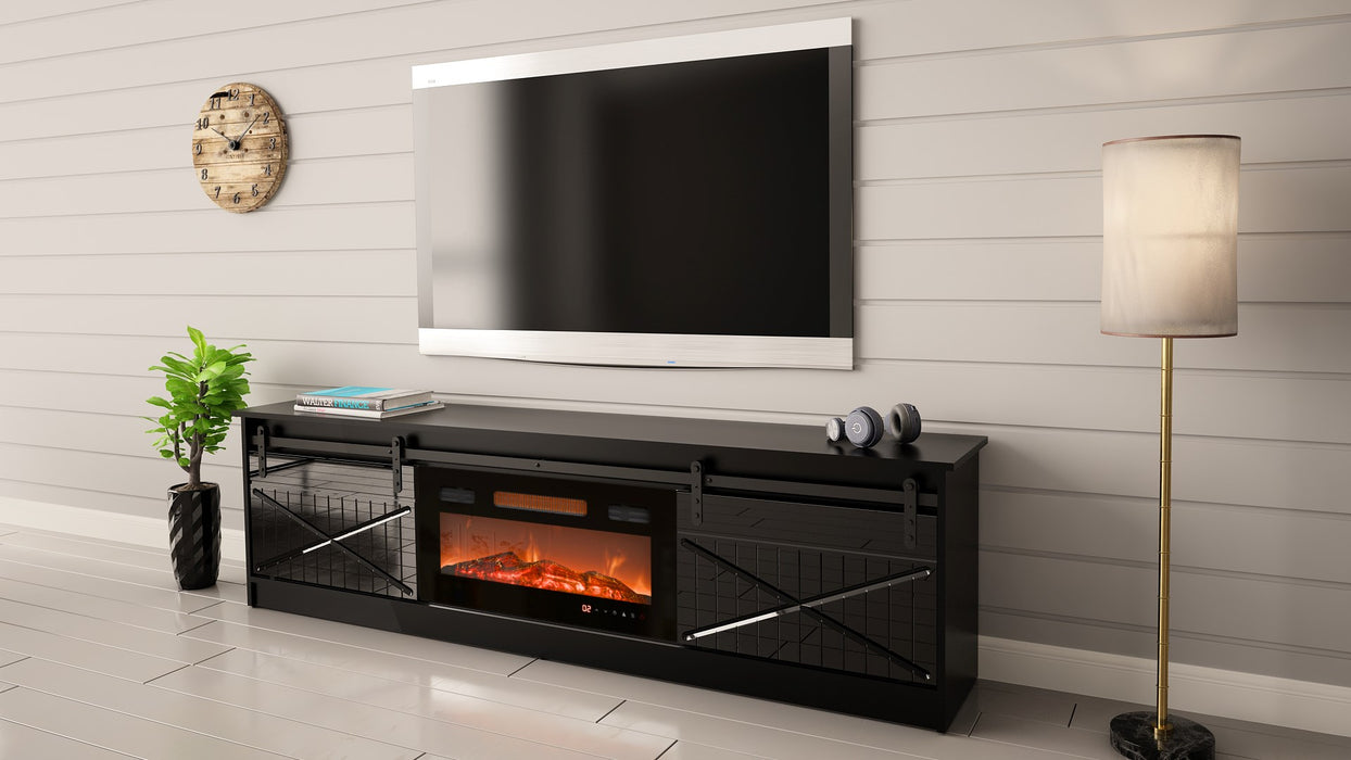 RTV GRANERO + fireplace cabinet 200x56.7x35 black/black gloss