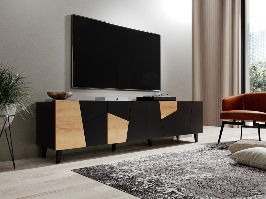 RTV cabinet ETNA 200x42x52 black matt + oak craft