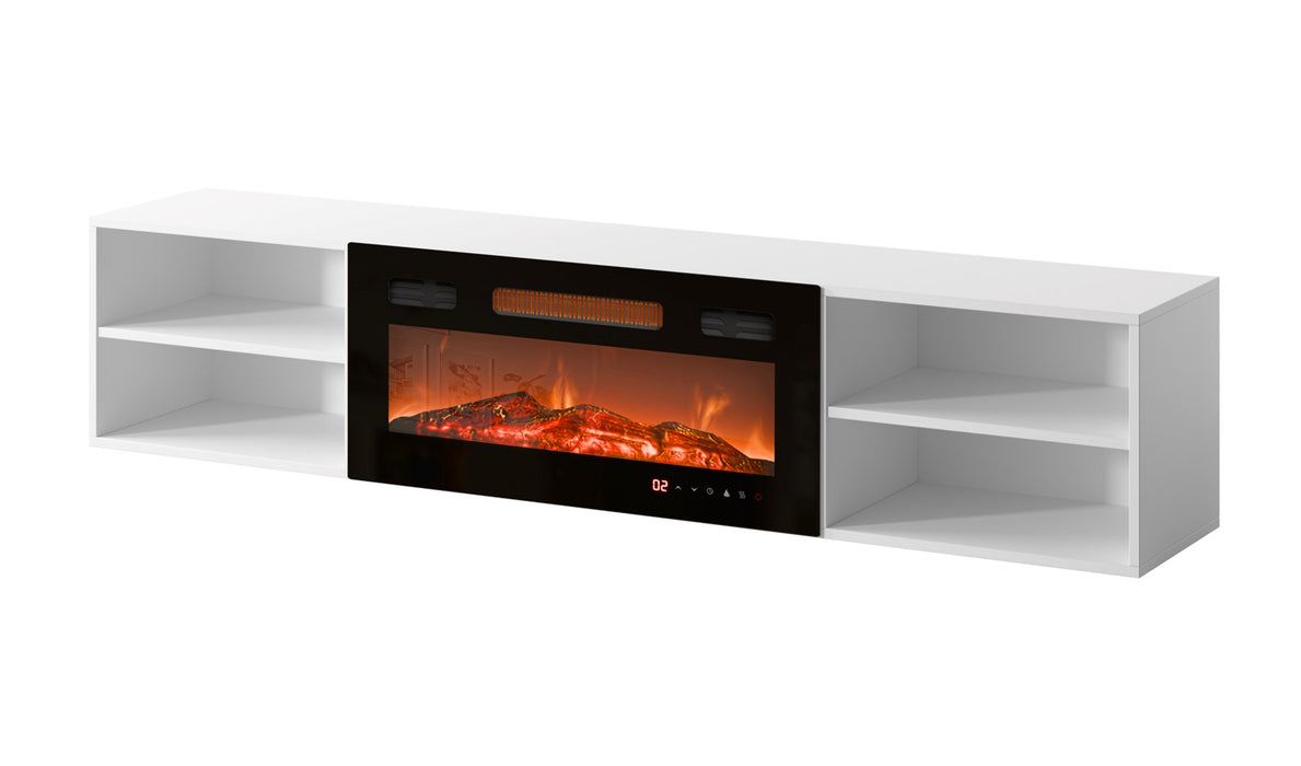 RTV cabinet POLO 180x33x39 white + fireplace black