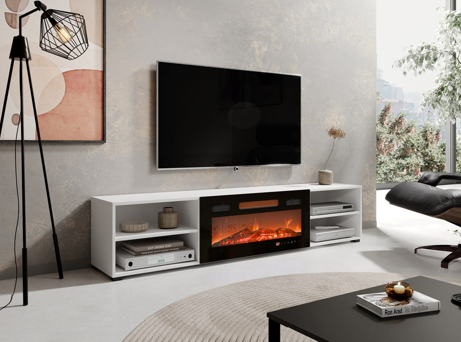 RTV cabinet POLO 180x33x39 white + fireplace black