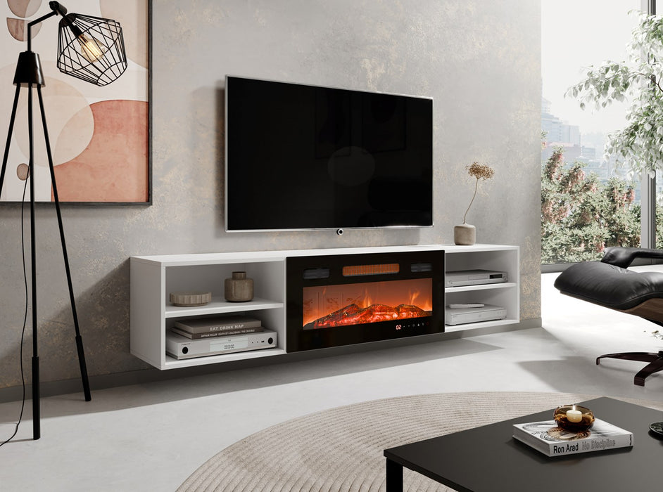 RTV cabinet POLO 180x33x39 white + fireplace black