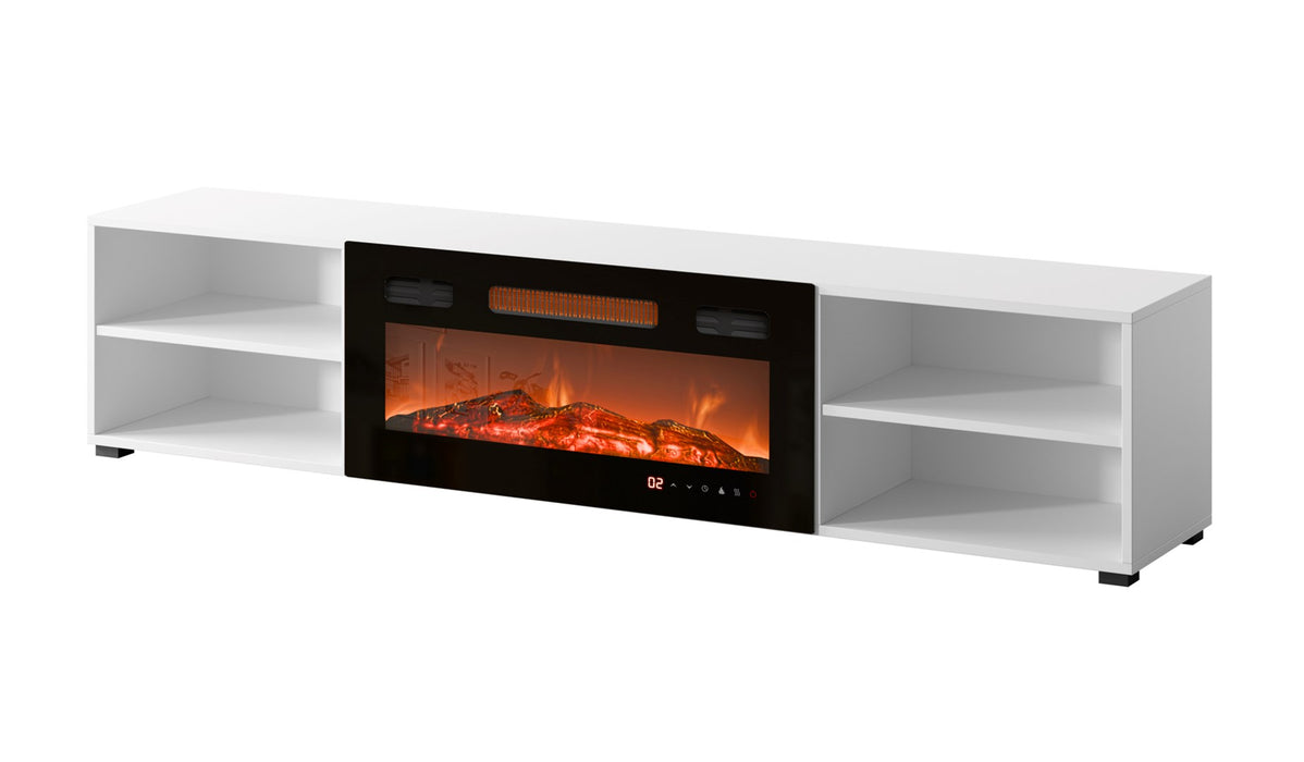 RTV cabinet POLO 180x33x39 white + fireplace black