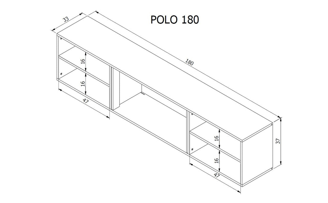 RTV cabinet POLO 180x33x39 white + fireplace black