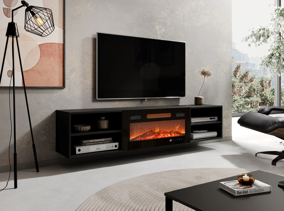 RTV cabinet POLO 180x33x39 black + fireplace black
