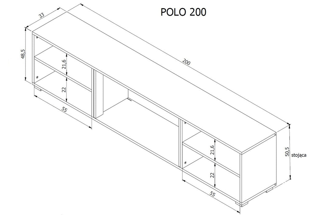 RTV cabinet POLO 200x33x50.5 white + fireplace black
