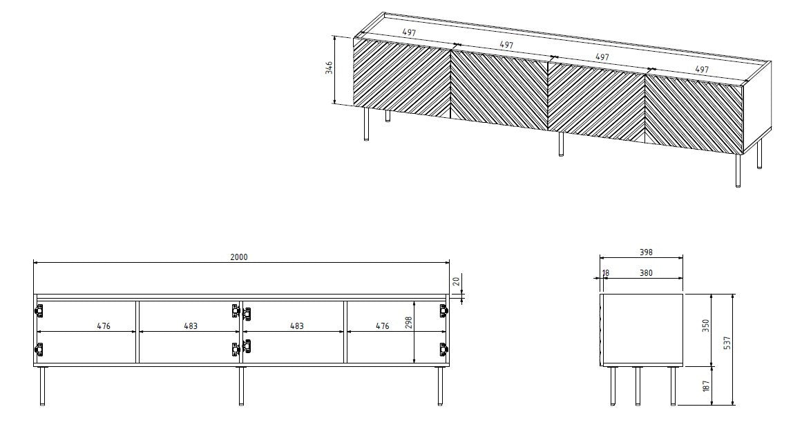 4D RTV cabinet ONDA 200x40xH54.35 green (standing or wall mounted)