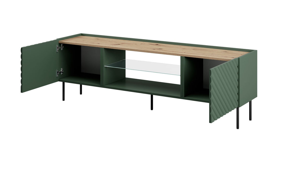 RTV cabinet with an electric fireplace ONDA 180,5x40xH58,39 green (standing or wall mounted)