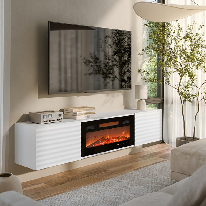 Cama RTV cabinet TULA 183x35x37 white matt + black fireplace