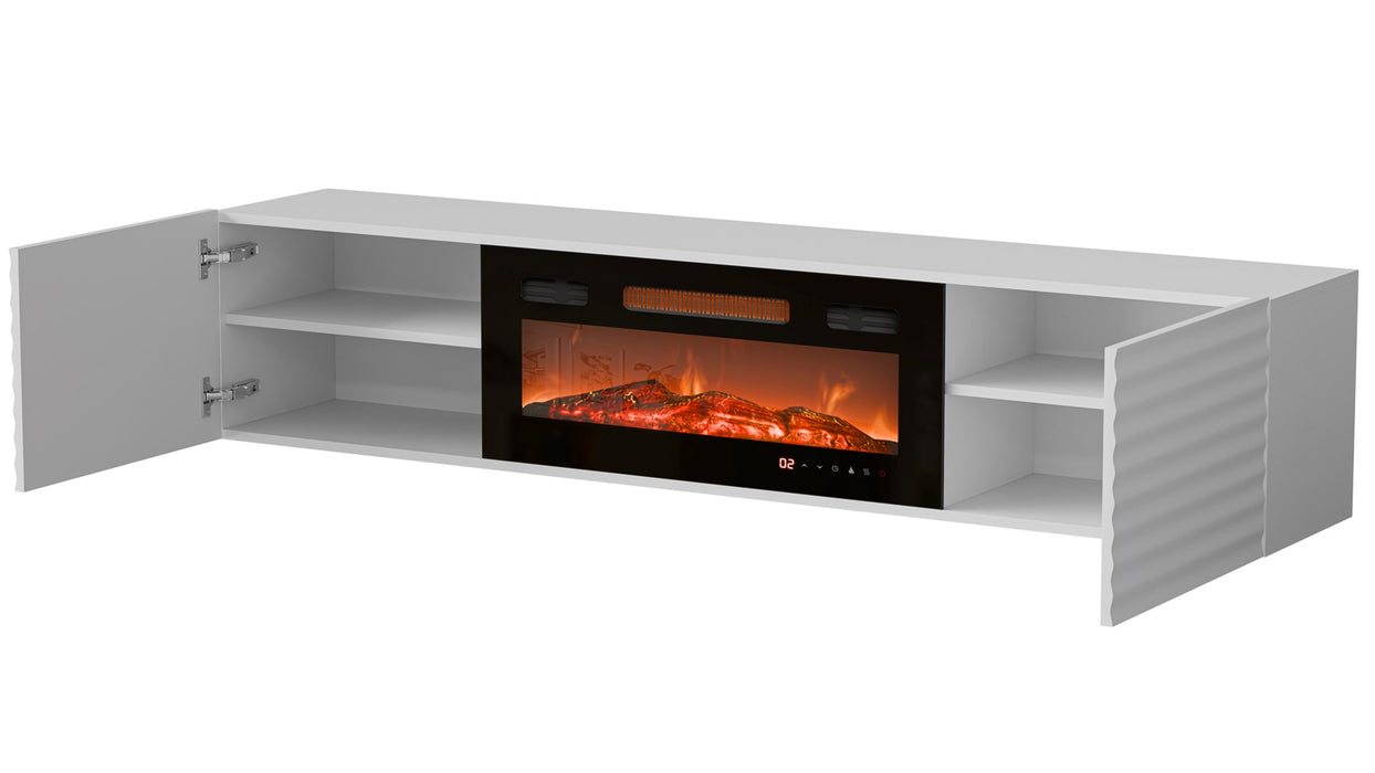 Cama RTV cabinet TULA 183x35x37 white matt + black fireplace
