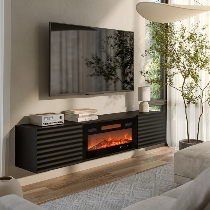 Cama RTV cabinet TULA 183x35x37 black matt + black fireplace