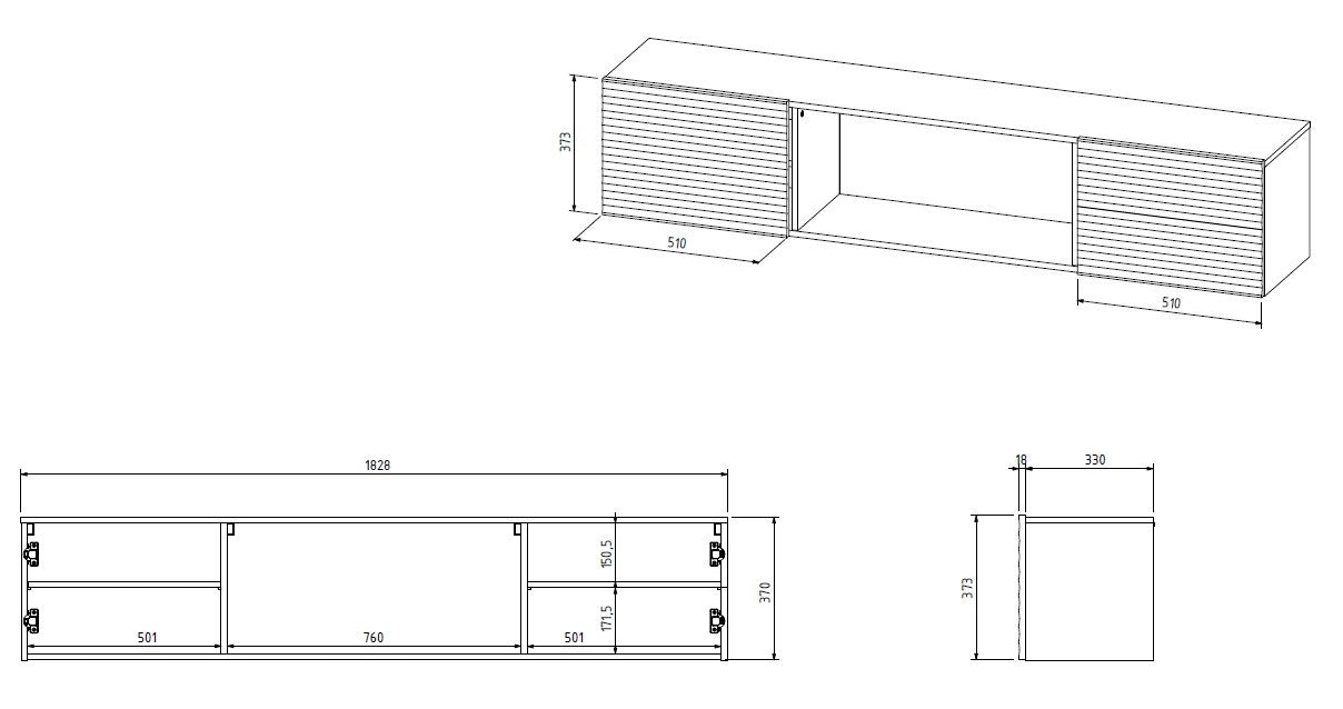 Cama RTV cabinet TULA 183x35x37 black matt + black fireplace