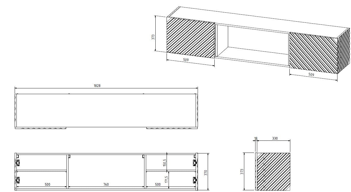Cama RTV cabinet LARA 183x35x37 white matt + black fireplace