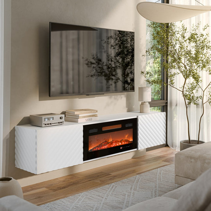 Cama RTV cabinet LARA 183x35x37 white matt + black fireplace